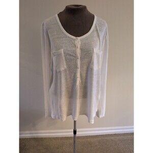 ba&sh Paris White Linen Top LG Button Front Long Sleeve Blouse Capsule Wardrobe